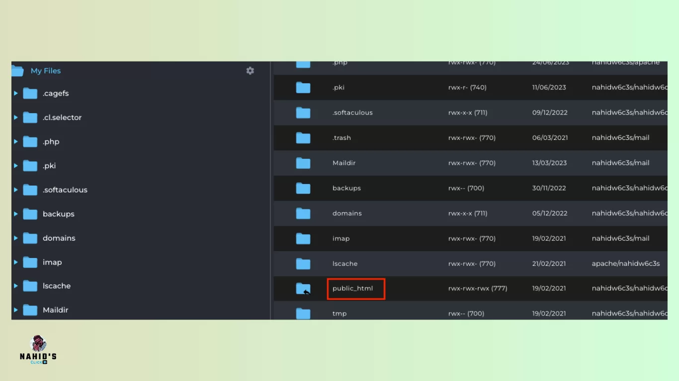 Opening public_html folder